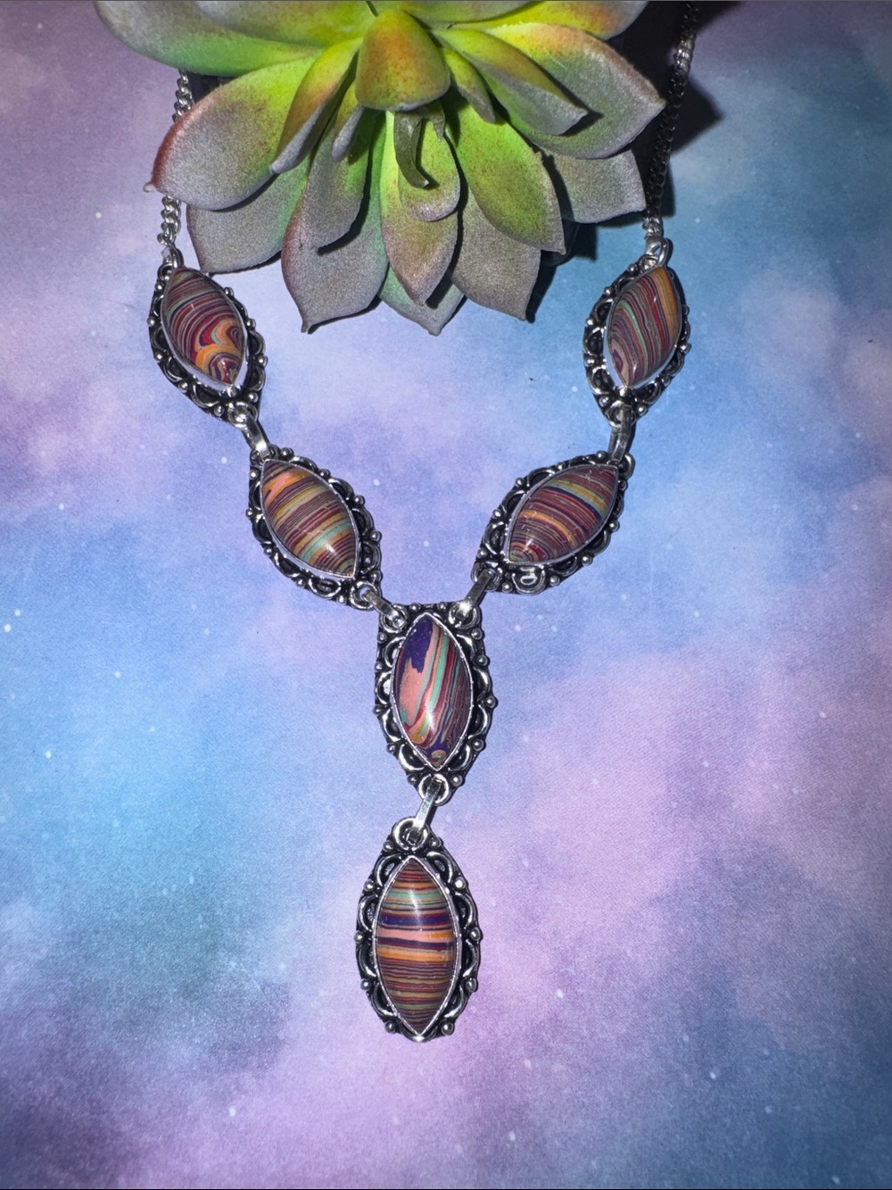 Silver Mosaic Jasper Necklace